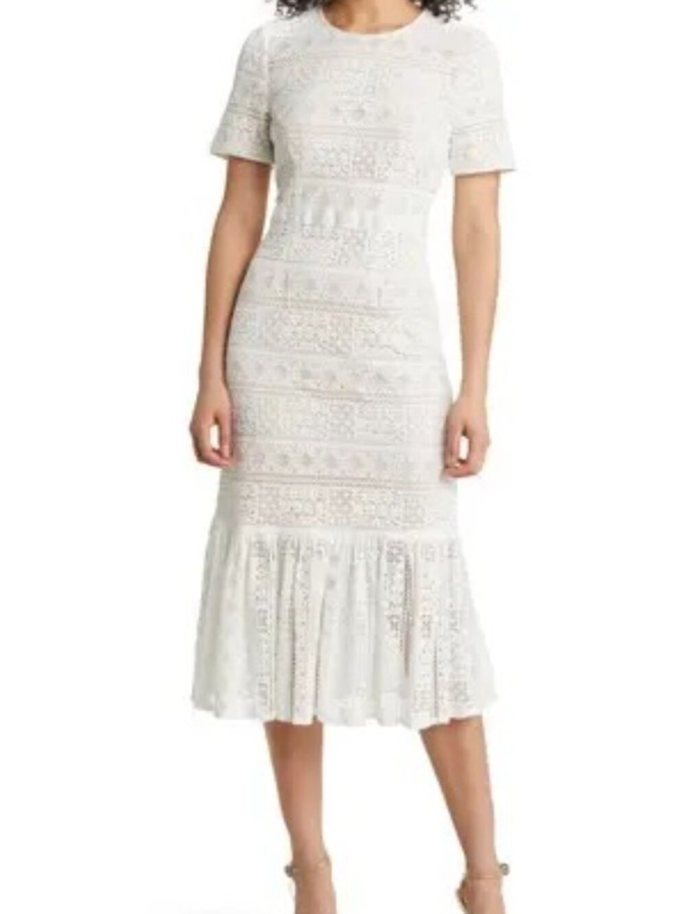 Rachel Parcell Stripe Lace Overlay Midi Dress in White - Medium